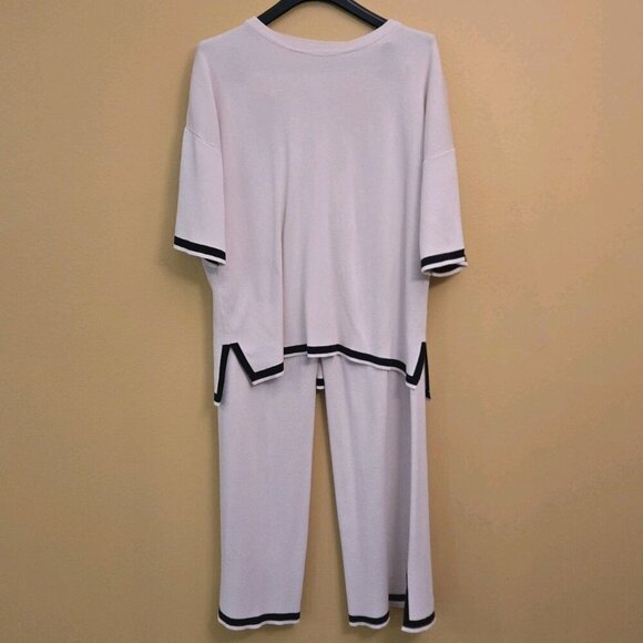 Womens 2 Piece Sweater Set Short Sleeve High Low Knit Pullover Wide Leg Pants - Picture 1 of 6